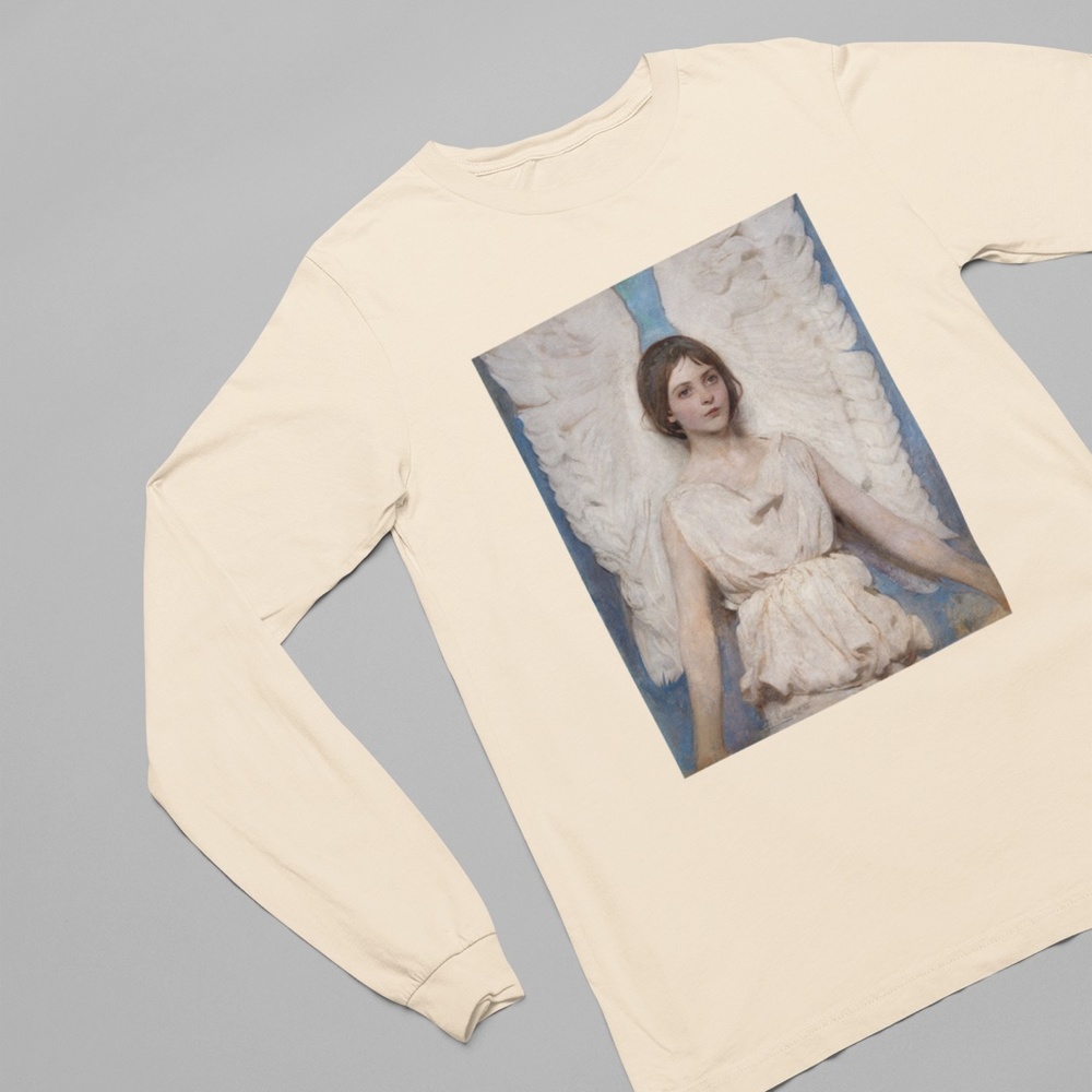 Angel In White Vintage Portrait Print Long Sleeve Graphic Tee T-shirt S M L XL - Picture 2 of 6